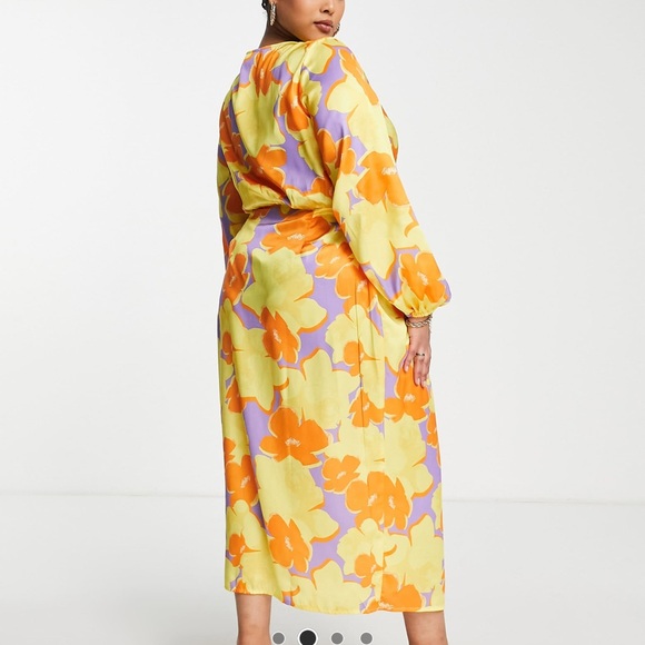 ASOS Curve Vibrant Yellow and Orange Long Sleeve Dress - Picture 3 of 4